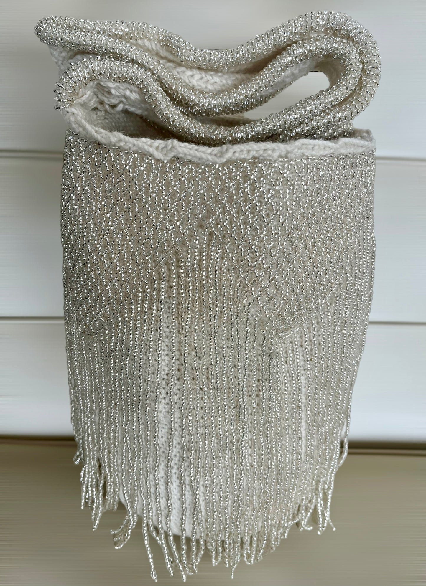 Large Grey Fringe Beaded Arhuaca Bag