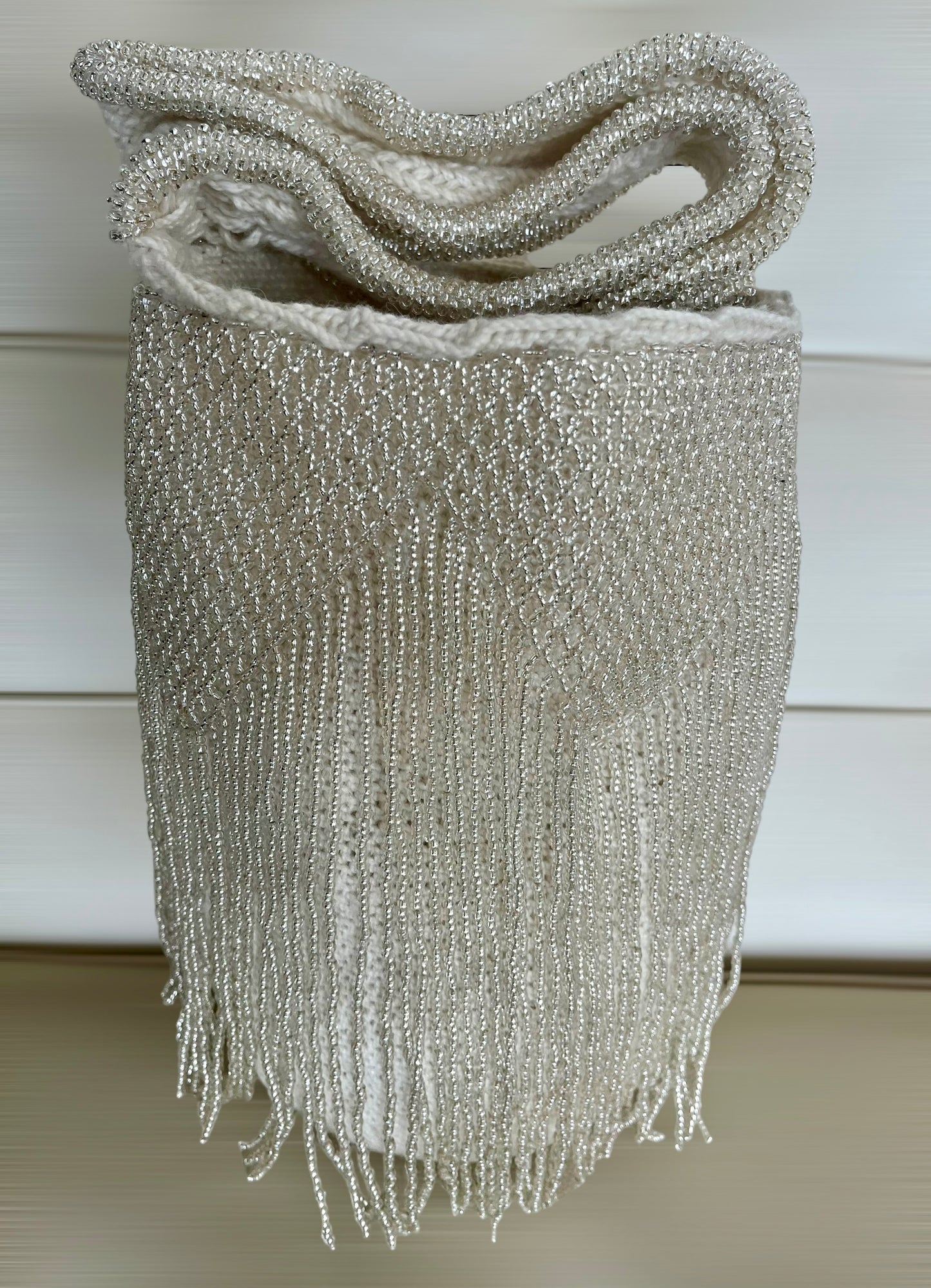 Large Grey Fringe Beaded Arhuaca Bag