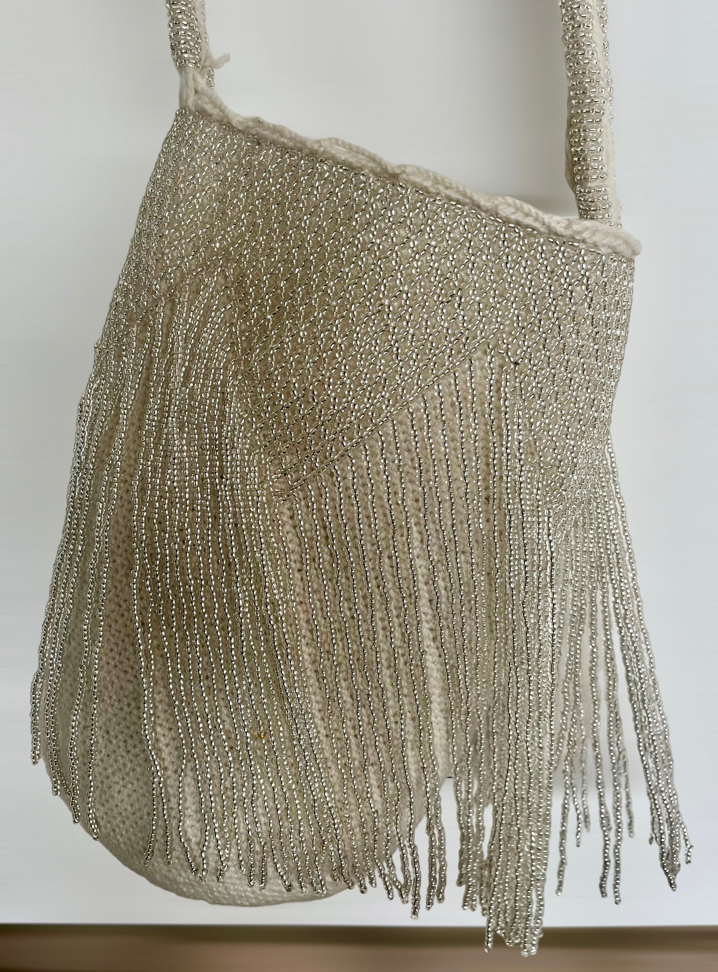 Large Grey Fringe Beaded Arhuaca Bag