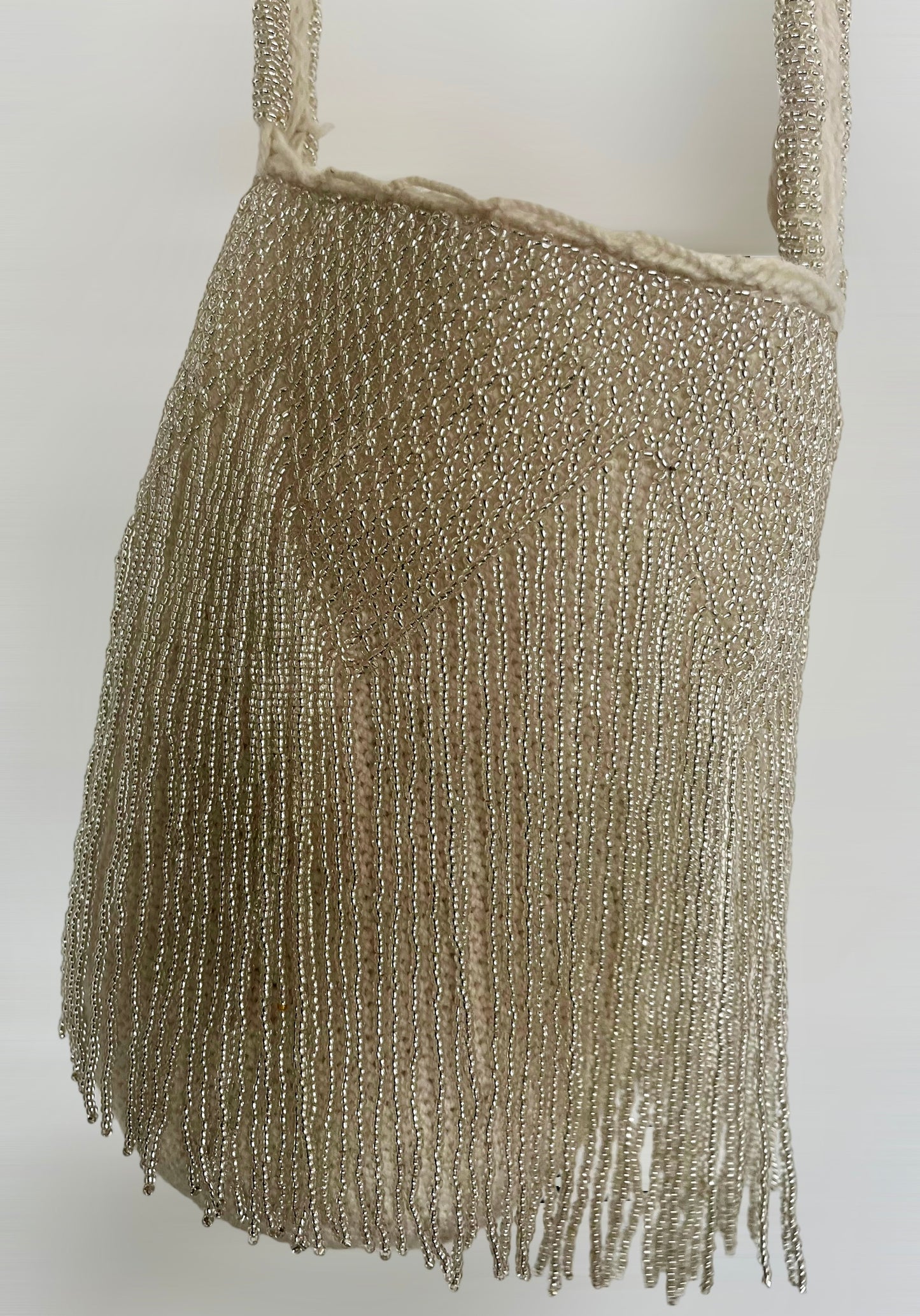 Large Grey Fringe Beaded Arhuaca Bag