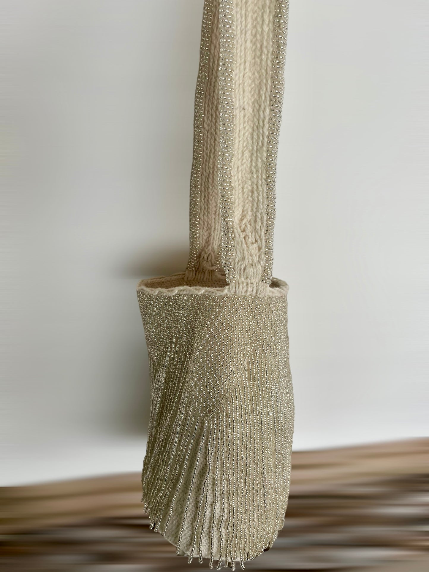 Large Grey Fringe Beaded Arhuaca Bag