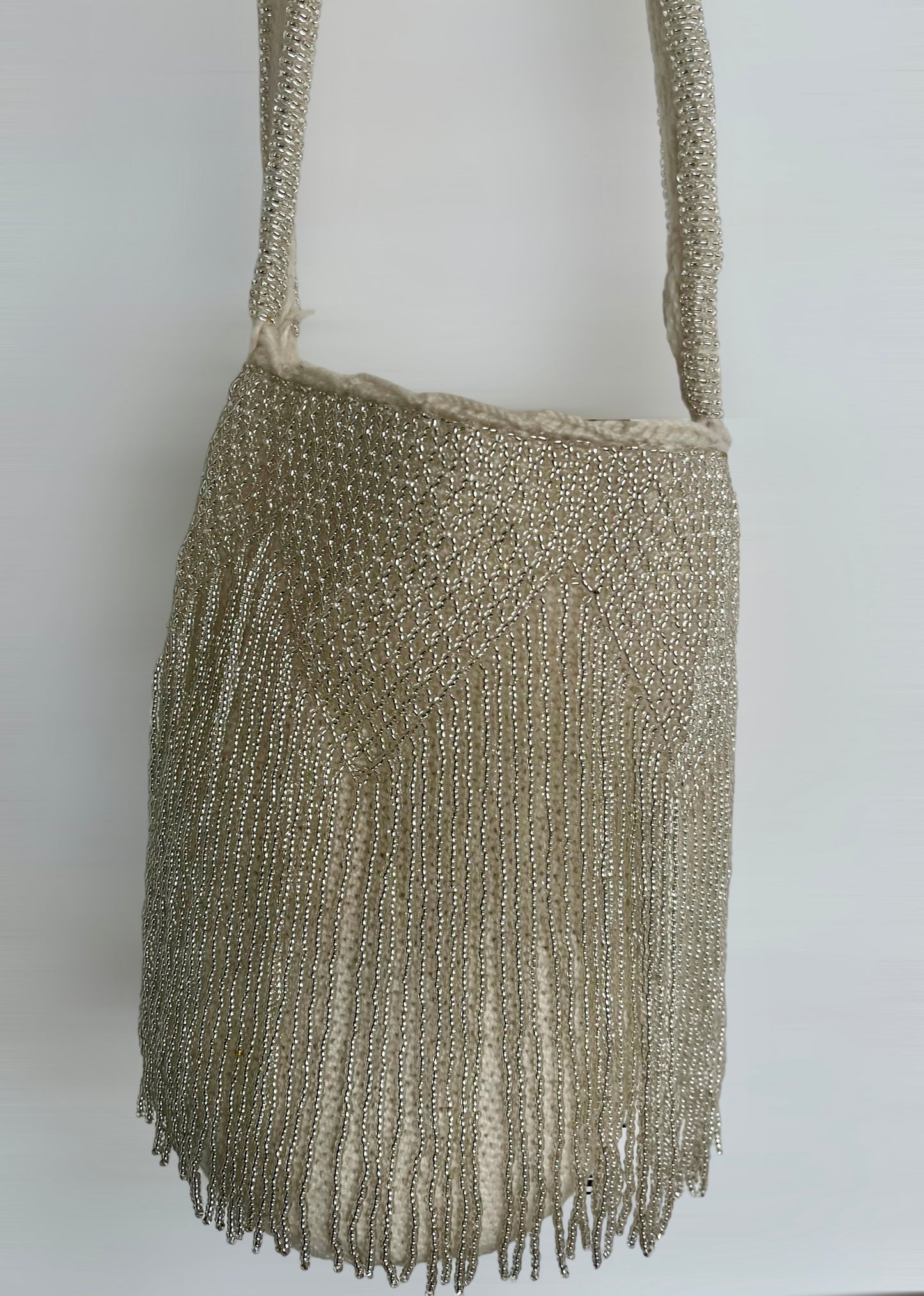 Large Grey Fringe Beaded Arhuaca Bag