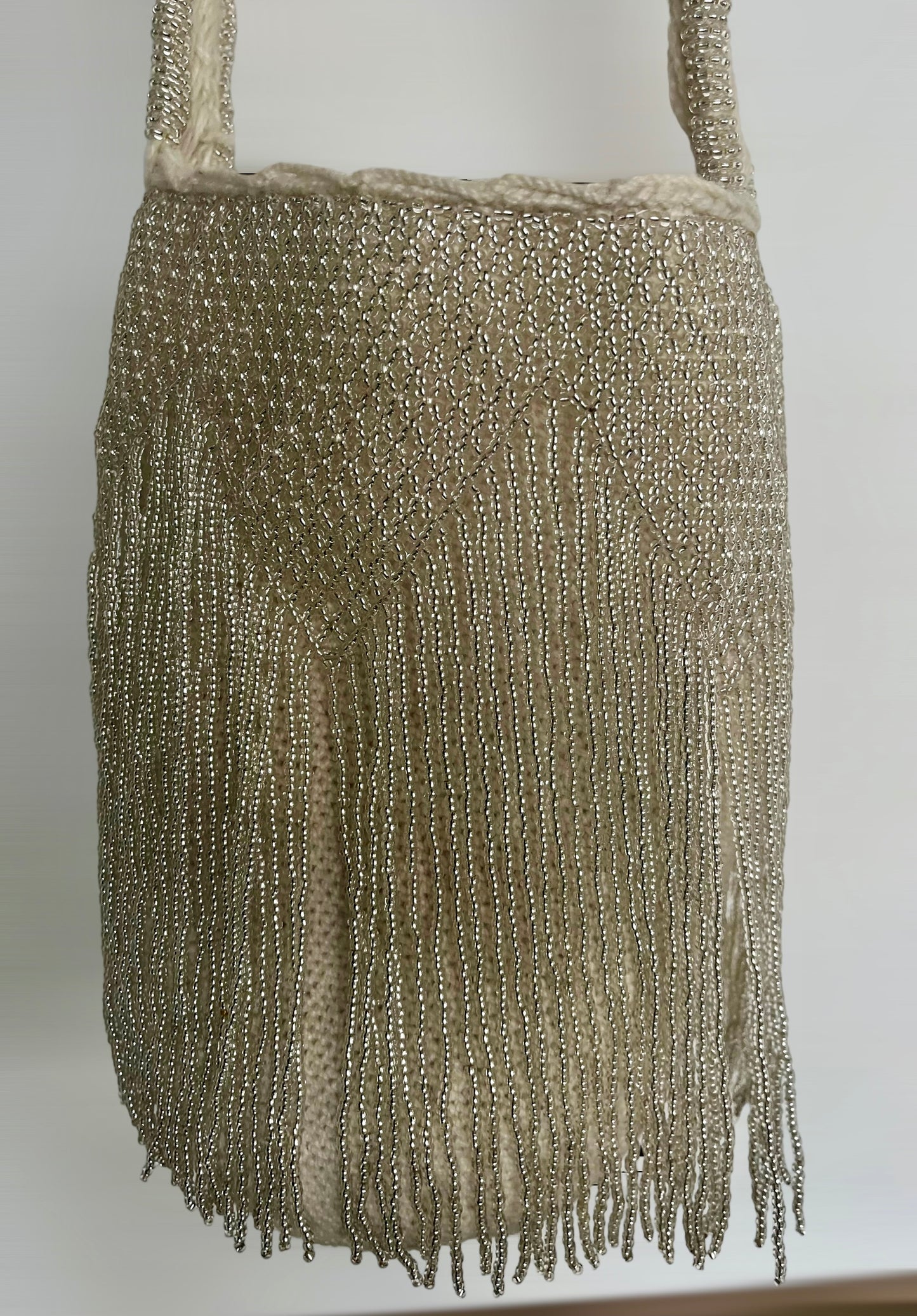 Large Grey Fringe Beaded Arhuaca Bag