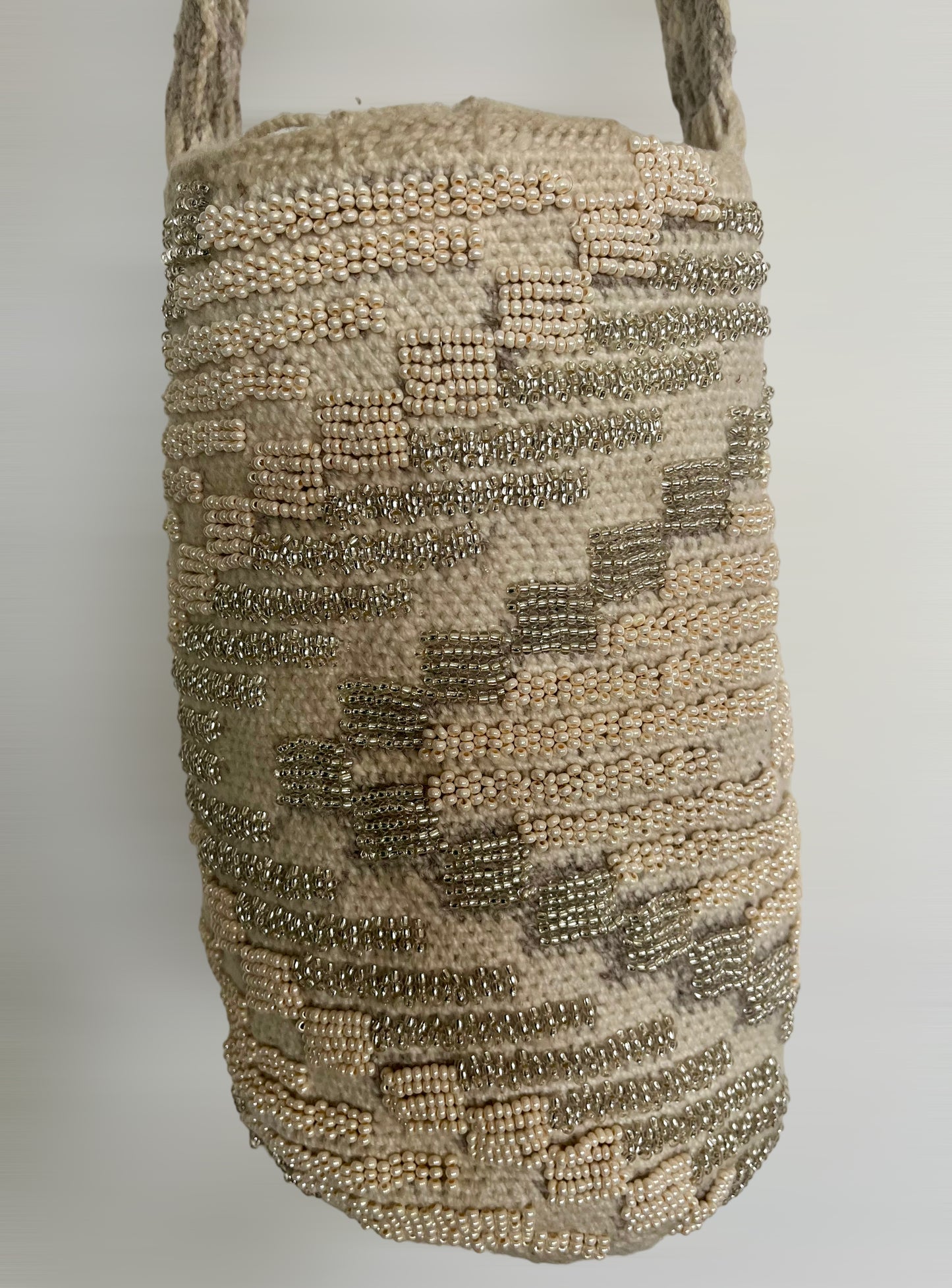 Large Beige/Grey Beaded Arhuaca Bag