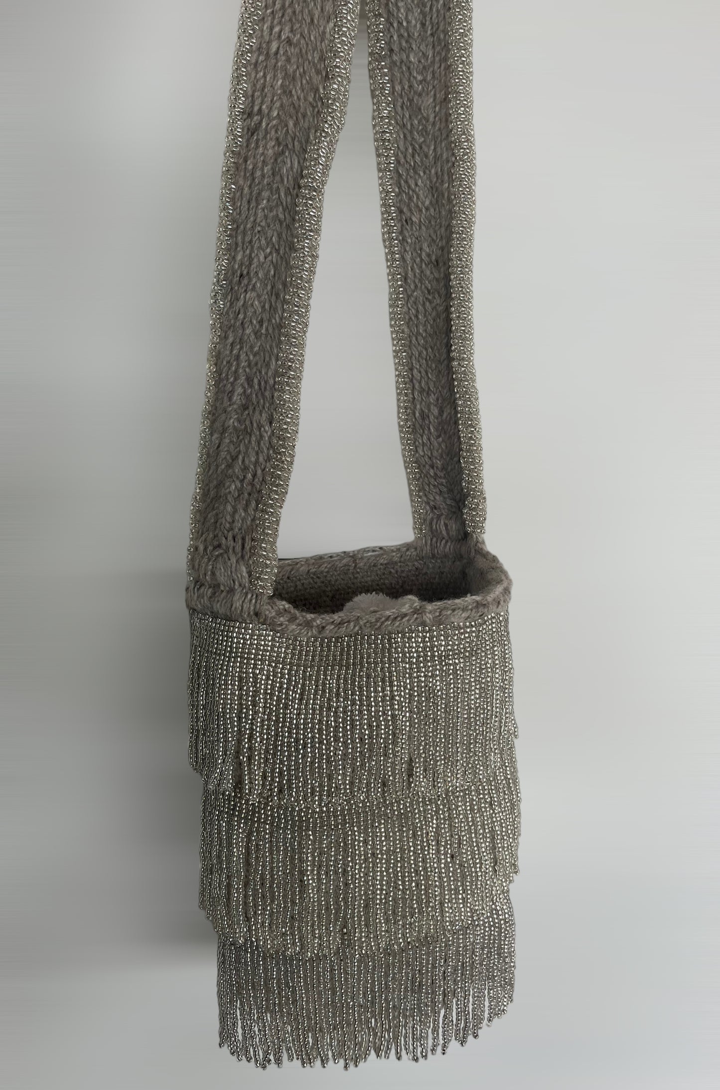 Medium Grey Fringe Beaded Arhuaca Bag